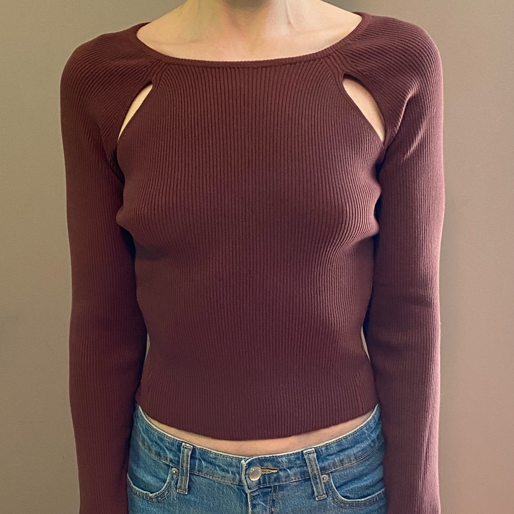 Endless Rose Double Cut Out Knit Brown Sweater NWT Size S